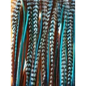 Feather Hair Extension Indian Blue 6″-10″ Turquoise, Genuine Grizzly & Browns Extension for Hair Extension 5 Feathers
