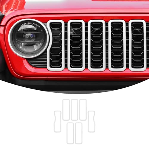 Image of Linskip for 2024-2025 Jeep Wrangler JL 4XE & Gladiator JT Grille Inserts, Meshless Grille Bezel Covers for Jeep Wrangler Sport Rubicon Sahara Willys Mojave Rubicon,Exterior Accessories(White)