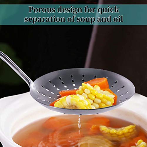 Newness Strainer Skimmer, 304 Stainless Steel Slotted Spoon Fry Ladle Skimmer Cooking Spoon, Large Skimmer Slotted Colander Spoon Ladle For Kitchen Frying Food Pasta Spaghetti Noodles Chips, Veg #TOP2