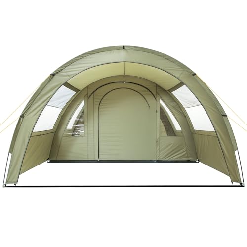 CampFeuer Tunnelzelt mit 2 Schlafkabinen, olivgrün, 5000 mm Wassersäule, mit Bodenplane und versetzbarer Vorderwand - 6