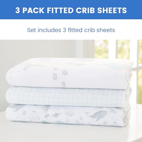 Image of Delta Children Fitted Crib Sheets for Girls and Boys - 100% Organic Cotton Crib Sheet for Standard Crib and Toddler Mattresses - 28x52 Inch - GOTS Certified (Pack of 3), Sea Life