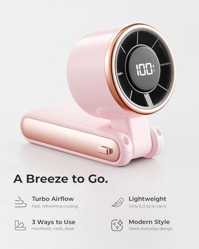 Image of Portable Handheld Turbo Fan - 5 Gear High Speed 4000mAh Rechargeable Mini Personal Hand Fan Blow Cold Air, Battery Operated Travel Essentials, Beach Vacation, Gifts for Women, Men (Pink)