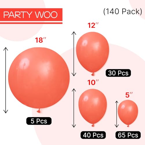 Image of PartyWoo Coral Balloons 140pcs Different Sizes of 18 12 10 5 Inch Coral Pink Light Red Latex Balloon Arch Kit Garland for Wedding Baby Shower Gender Reveal Summer Birthday Party Decorations Red-Y22
