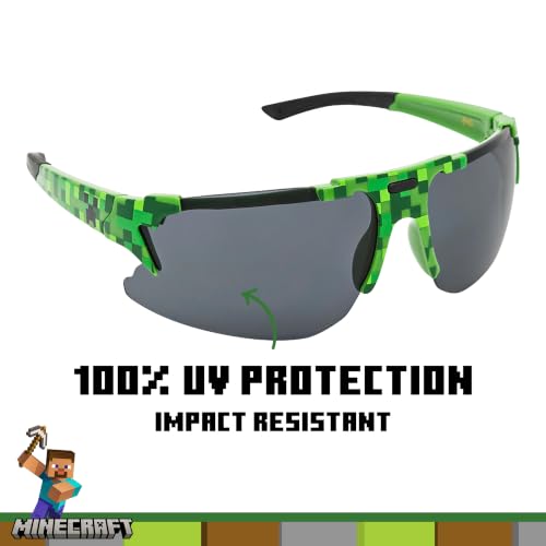 Image of ARKAID Minecraft Boys Sunglasses | Official Minecraft Gear | 100% UV Protection | Official Minecraft Boys Sunglasses and Sports Wraps | Impact Resistant | Gift Idea | Fits Most Kids