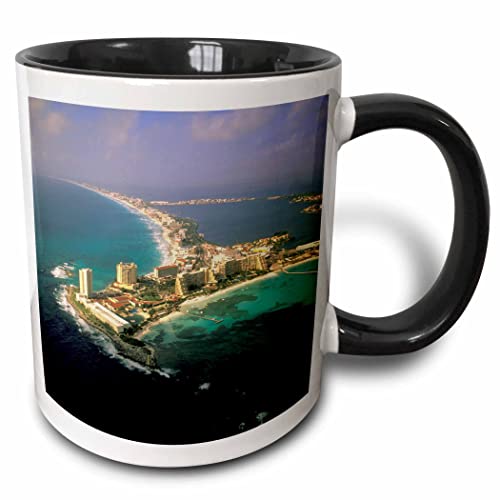 3dRose Mexico, Quintana Roo, Cancun aerial 11oz Two-Tone Black Mug