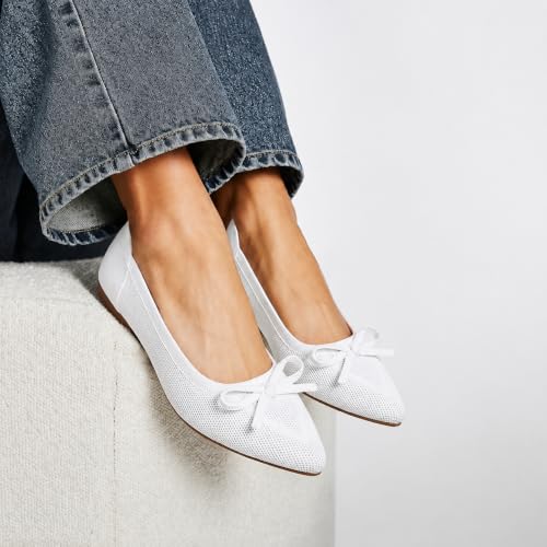 Image of TINGRISE Women's Flats Pointed Toe Bow Knit Ballet Shoes Comfortable Dressy Mesh Slip On Flat