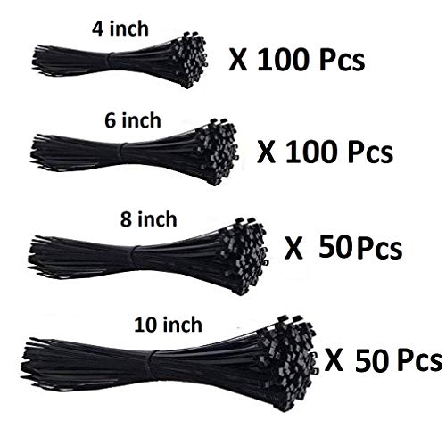 Image of ART IFACT 300 Pieces of Nylon Cable Tie Multilple Sizes Wire Organiser, Multiple Sizes, Black Cable Ties (Black Combo 2)