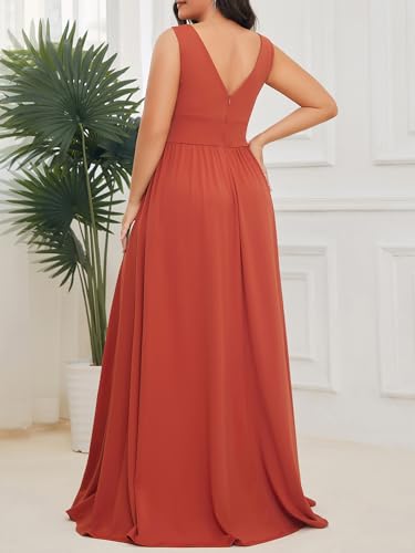 Ever-Pretty Plus Women's V Neck Sleeveless Side Slit Pleated Plus Size Summer Floor Length Formal Dresses Bridesmaid Gowns2
