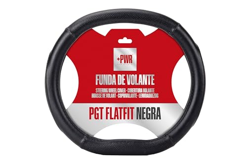 +PWR Car Parts PGT FlatFit Negra Funda de Volante para Peugeot. Diseño Específico para Volantes de Base Plana. Símil Piel Negra Microperforada. Antideslizante, Ergonómica y de Tacto Suave.