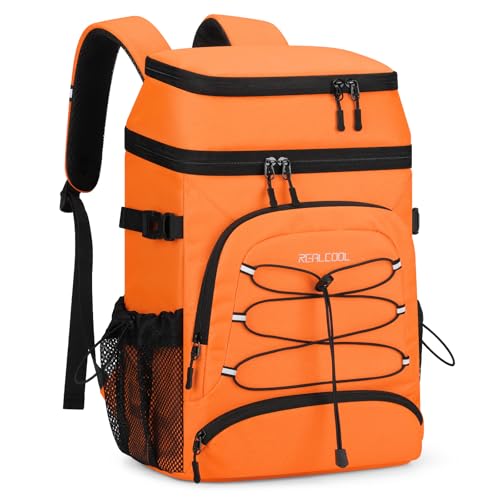 Image of RealCool 33 Can Insulated Soft Cooler Backpack, Leakproof Lunch Ice Bag | PEVA liner,16-Hour cold,Multi-Compartment, Breathable Shoulder and Back,Perfect for men,women,camping /beach /picnic /travel