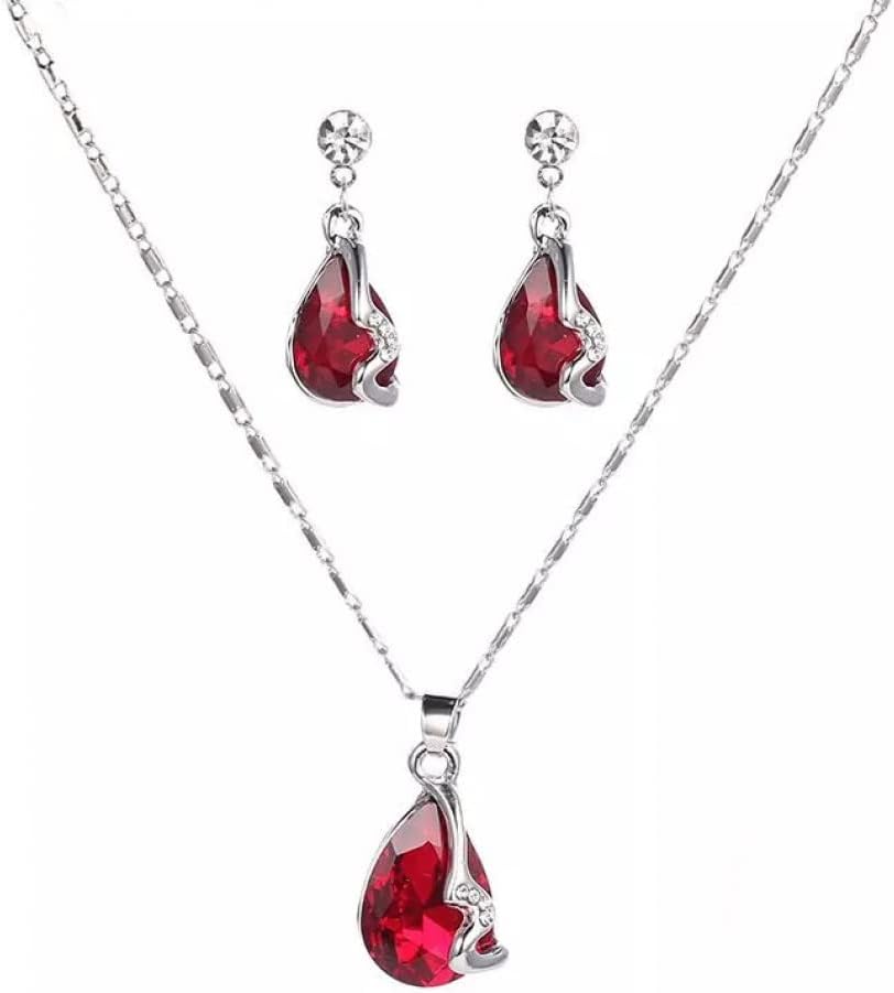 Genericnecklace earrings ladies, water drops jewel red, wedding/engagement fine set
