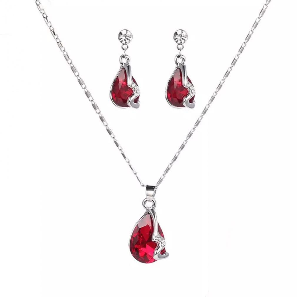 Genericnecklace earrings ladies, water drops jewel red, wedding/engagement fine set