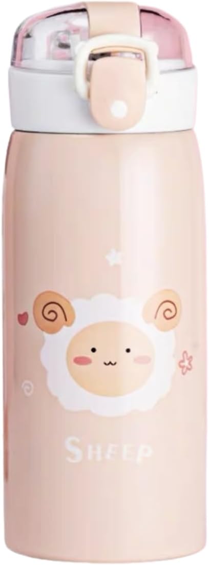 Garrafa Térmica Garrafinha Térmica Infantil Inox Canudo Trava 350 ml - Desenho Carneiro - TYDA