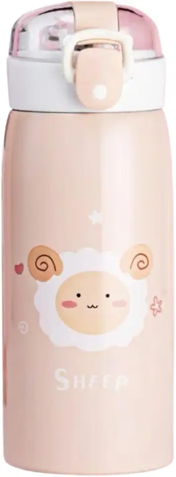 Garrafa Térmica Garrafinha Térmica Infantil Inox Canudo Trava 350 ml - Desenho Carneiro - TYDA