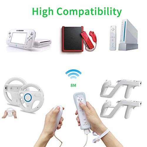 Nc Remote Controller And Nunchuck Joystick Replacement For Wii Remote Controller,Compatible With Nintendo Wii/Wii U,Built In 3-Axis Motion Sensor With Silicone Case And Wrist Strap (White 1Set) #TOP4