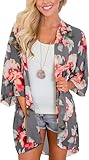 Lightweight Chiffon Cardigan Printed Short Sleeve Relaxed Kimono Tops Beach Bikini Cover up Blouse Size L