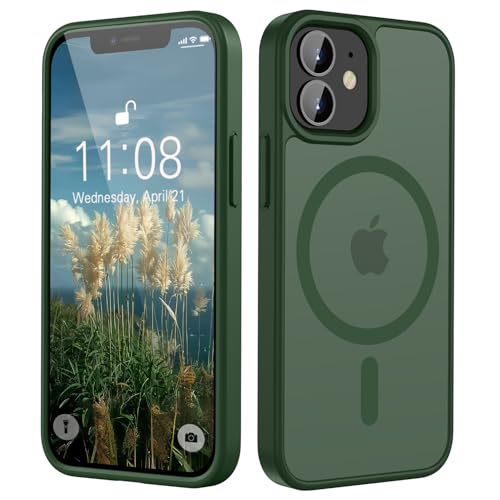 HGH Magnetisch Hülle für iPhone 12 Mini 5 4 Zoll Kompatibel mit MagSafe Transluzente Matt Rückseite Dünn Stoßfest Handyhülle für iPhone 12 Mini (Dunkelgrün)