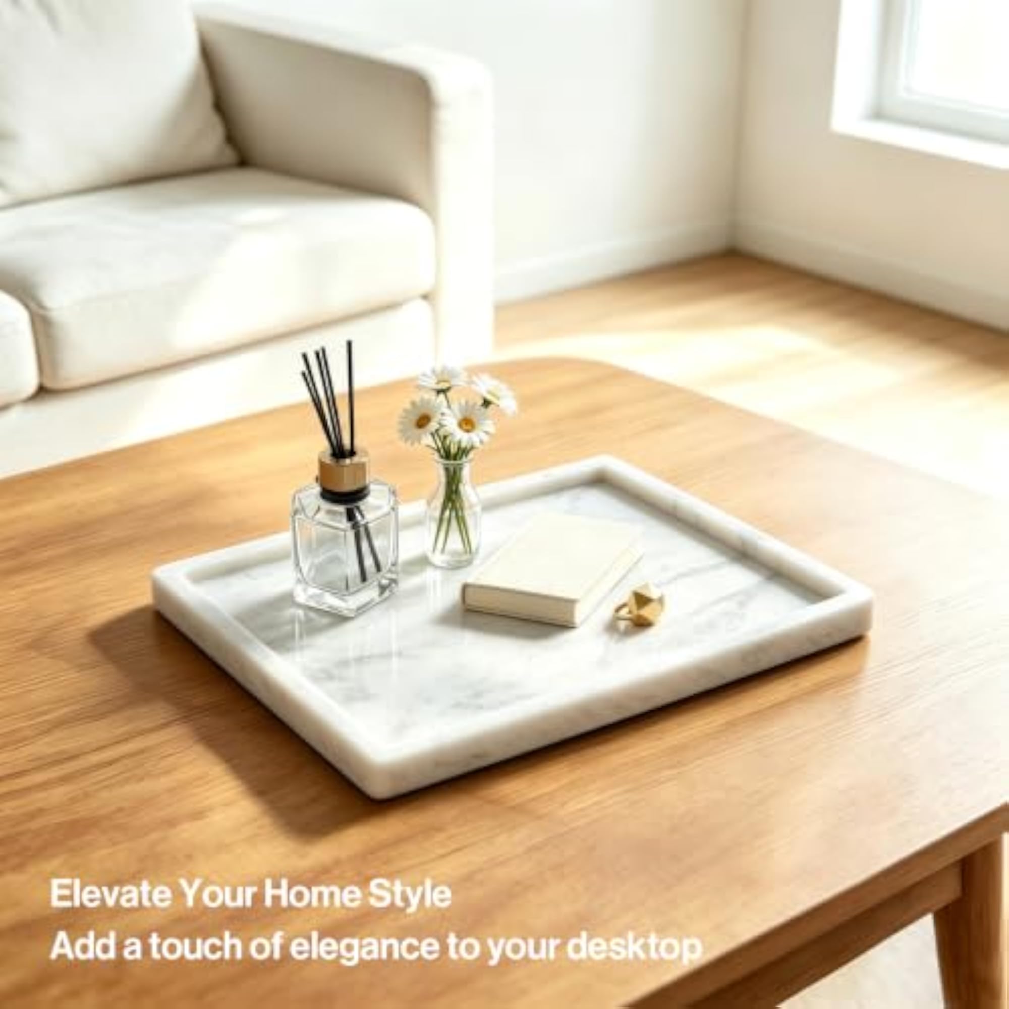 Marble Vanity Tray for Bathroom Kitchen Countertop, Rectangular