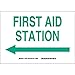 Brady 73648 Fiberglass "First AID Station" Sign, Left Arrow, 7" Height x 10" Width, Green/White