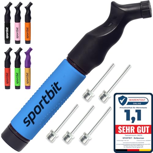 SPORTBIT Ballpumpe mit 5 Nadeln Set - Handpumpensystem zum Aufpumpen - Passt für jeden Sportball Volleyball Basketball Fußball Gymnastik Soccer Ball, Aufblasgerät Luftpumpe