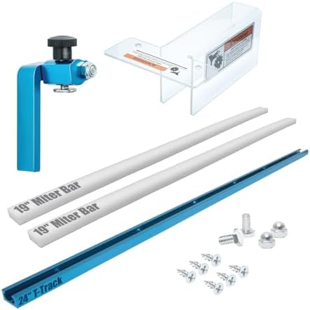POWERTEC Table Saw Cross Cut Sled & Precision Miter Gauge with 24”x 3” Multi T–Track Fence and Scale, T-track Flip Stop, Miter Bar