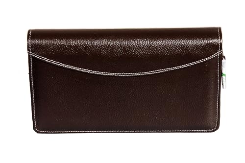 Image of Sukeshcraft Multiple Cheque Book Holder | Original Leather Holds Upto 8 Cheque Books, Locker Key Hook Matching Zipper (Leather, Chocolate Brown)
