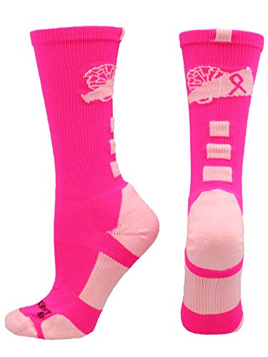 MadSportsStuff Pink Breast Cancer Awareness Socks for Cheer Girls and Women Youth and Adult Sizes Crew Aware
