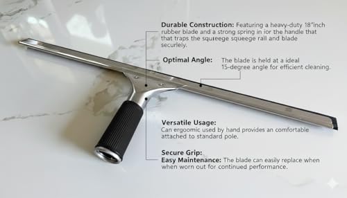 Image of 18-Inch Heavy-Duty Window Squeegee with Rubber Blade, Ideal 15 Degree Angle