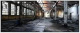 Wallario Poster - Alte Industriehalle leerstehend und einsam in Premiumqualität, Größe: 50 x 125 cm