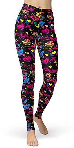 Image of sissycos Women's 80s Leggings Neon Artistic Splash Printed Buttery Soft Stretchy Pants
