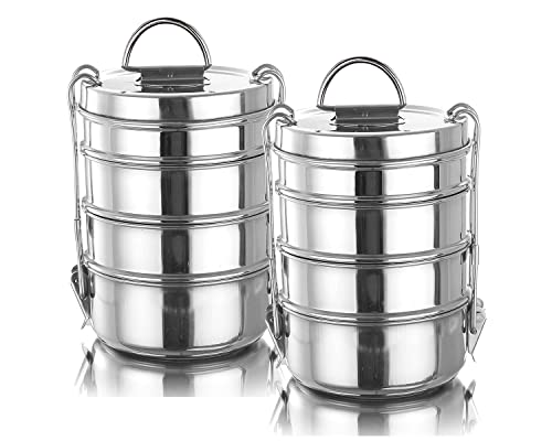 Image of BLeaf- Stainless Steel-4 Container Lunch /Tiffin Box-Food Grade 4 Tier (650ml) (Pack of 2)