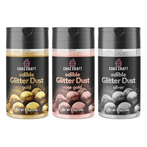 Cake Craft Edible Glitter Dust 3-Pack – Gold, Silver &