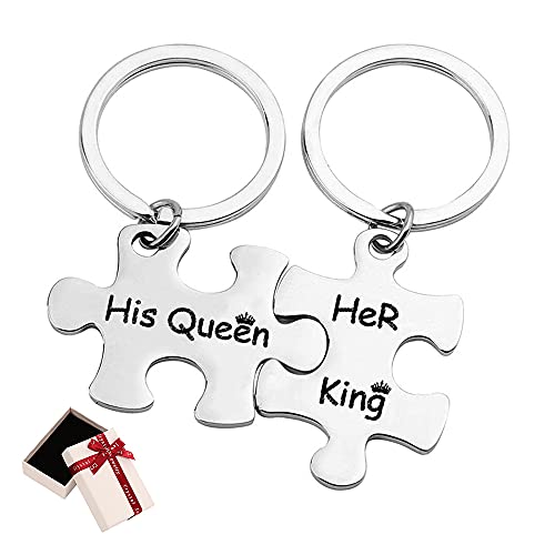 Xihuimay Lot de 2 porte-clés assortis pour couple avec inscription « Her King » et « His Queen » Cover