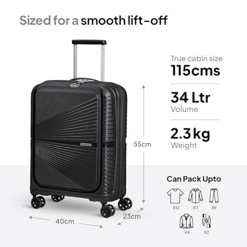 Image of American Tourister Cabin AIRCONIC2.0 SP 55 cm Small Front Opening Polypropylene (PP) Hard 8 Wheels Spinner Luggage /Suitcase /Trolley Bag for Travel (Black)