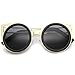 Womens Two-Toned Metal Cutout Round Cat Eye Sunglasses 50mm (Matte Black-Gold/Smoke)