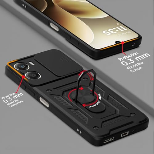 Image of AIBEX Back Cover Compatible for Moto G06 Power | D10 Tough Armor Case | Sliding Camera Shield | 360 Protection | Kickstand Ring Holder | Military-Grade Bumper Case - Black