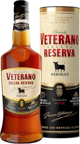 Osborne Veterano Reserva – Brandy de Jerez Solera Reserva aus Spanien, hergestellt nach dem Solera-Verfahren in edler Geschenkpackung mit 36% vol. (1x 0,7l)