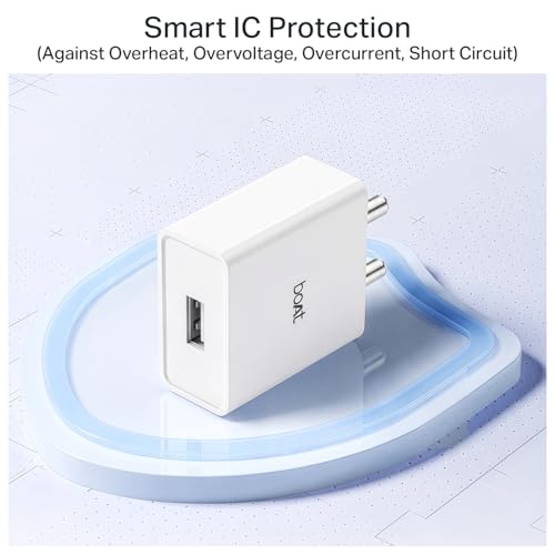 Image of boAt 12W Charger Adapter for Fast Charging, USB-A Port; Compact & Lightweight, Scratch Resistant, Smart IC Protection; Supports iPhone 17 /16 /15 /14 /Pro /Max; Samsung; Pixel; Android (Crystal White)