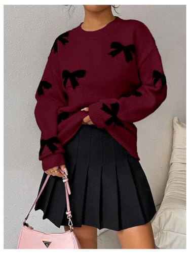 Image of Milumia Women's Y2K Bow Sweater Long Sleeve Crew Neck Knit Pullover Top