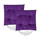 Gardenista Garden Chair Seat Cushion with Ties | Slip Free Hypoallergenic Tufted Pad | Water Resistant Thick Quality | Great for Indoors & Outdoors | Secure Ties (2 Piece, Purple)