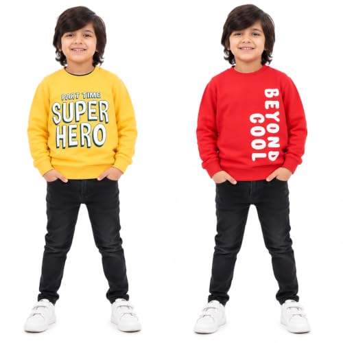 Image of NammaBaby Boys Loopknit Cotton Round Neck T-Shirt Chest Printed Full Sleeves Sweatshirt for Light Winters Pack of 2