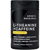 Sports Research L-Theanine Supplement with Caffeine & Coconut MCT Oil - Focused Energy, Alertness & Relaxation Without Drowsiness - 200mg L Theanine, 100mg Organic Caffeine - 60 Liquid Softgels