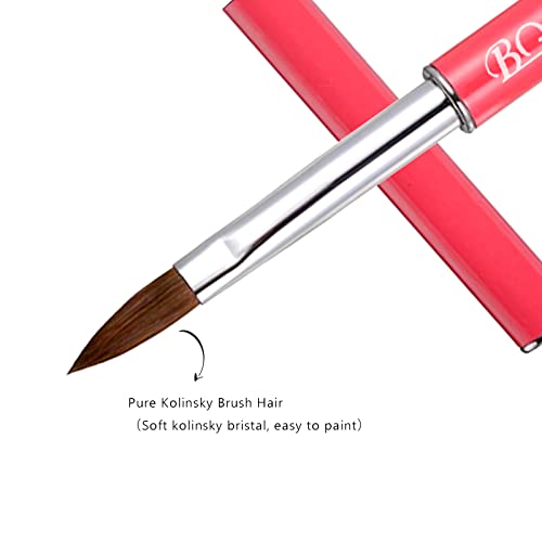 Bqan 100% Kolinsky Acrylic Nail Brush Size #10, Nail Art Professional Application For Acrylic Manicure And Acrylic Powder Nail Extension. Pink #TOP3