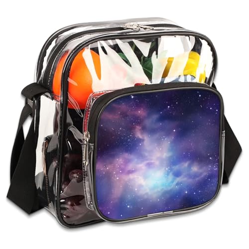 Clear Crossbody Bag Stadium Approved Sky Purple Transparent Bag for Festivals, Sports Events, Concerts,Beach Bag for Women Men Clear Purse with Front Pocket Messenger Bag with Adjustable Strap
