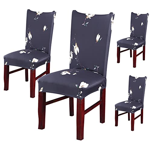 Image of House of Quirk Elastic Chair Cover Stretch Removable Washable Short Dining Chair Cover Protector Seat Slipcover (Pack of 4, Brown Cream Leaf)