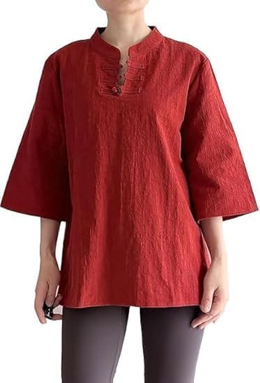 Minibee Women's 3/4 Length Sleeve Tops Cotton Linen Shirts Casual Blouse Summer Tops for Women