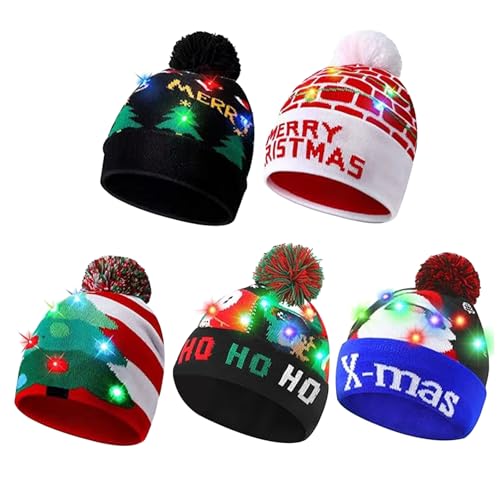 Bonnet de Noël lumineux à LED en lot de 5 pour les fêtes d'hiver