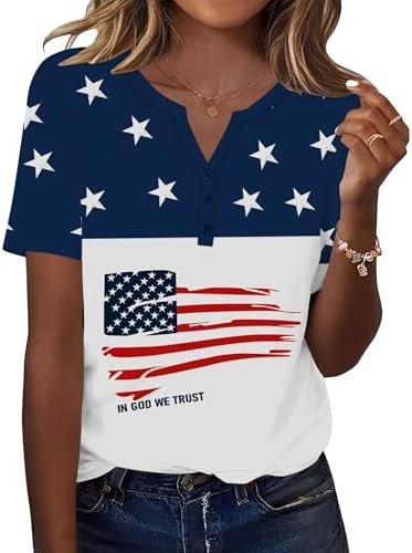 TCOT V Neck Tops for Women American Flag Pattern Short Sleeve Dressy Casual Blouses Shirts Fashion Clothes 2026 XL