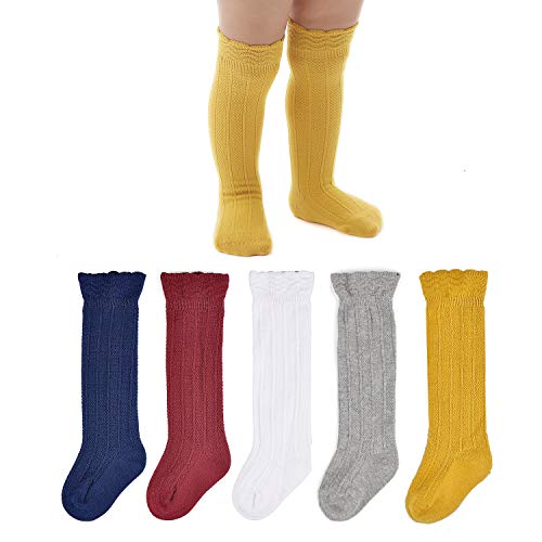 Image of EPEIUS Baby Knee High Socks - Baby Girls Seamless Tube Ruffled Stockings Cotton Long Socks Over the Knee Sox 0-6 Years
