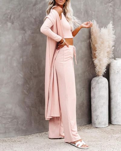 Image of Fessceruna Womens 3 Piece Lounge Pajamas Sets Cute Vacation Matching Set